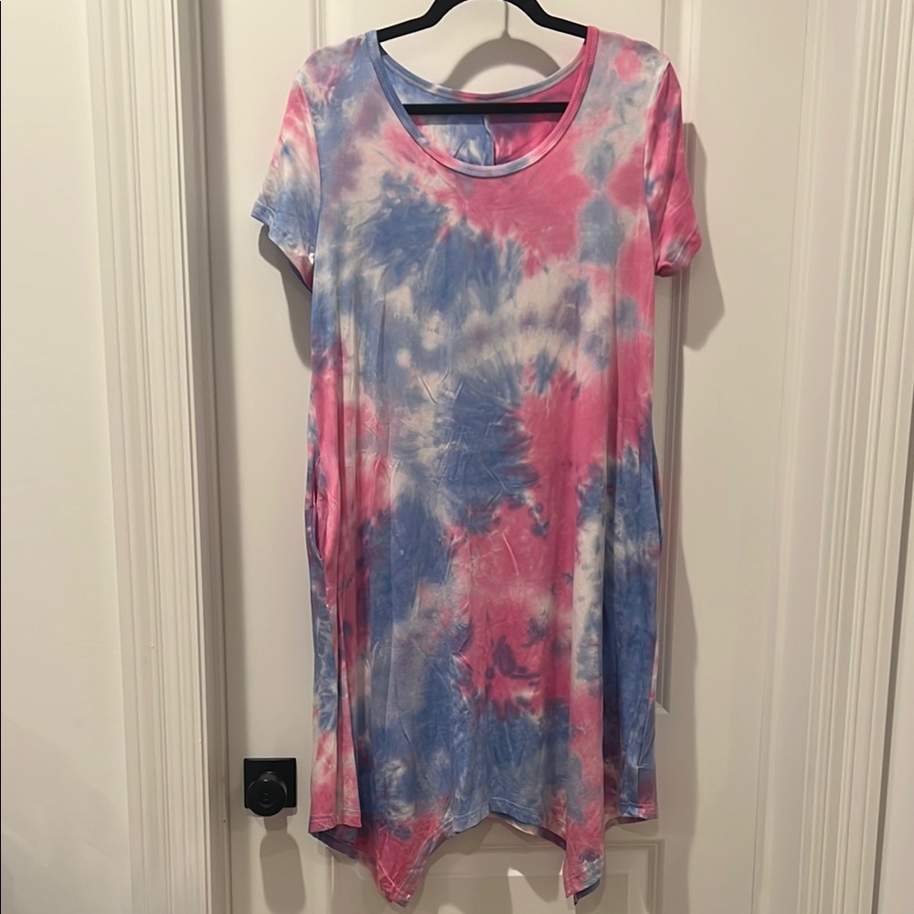 Tie-Dye T-Shirt Dress in Pink and Blue
